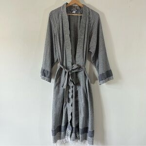 The Loomia Turkish Cotton Robe Stripes Fringe Gray